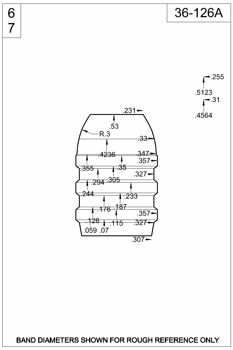 Dimensioned view of bullet 36-126A