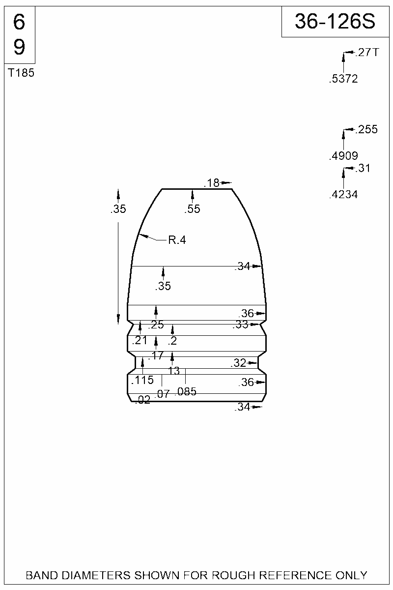 Dimensioned view of bullet 36-126S