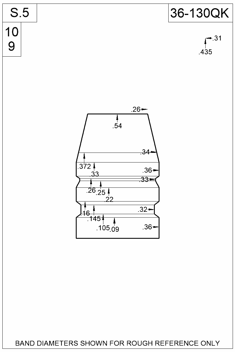 Dimensioned view of bullet 36-130QK