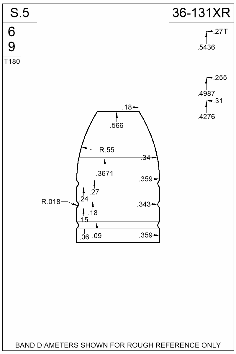Dimensioned view of bullet 36-131XR