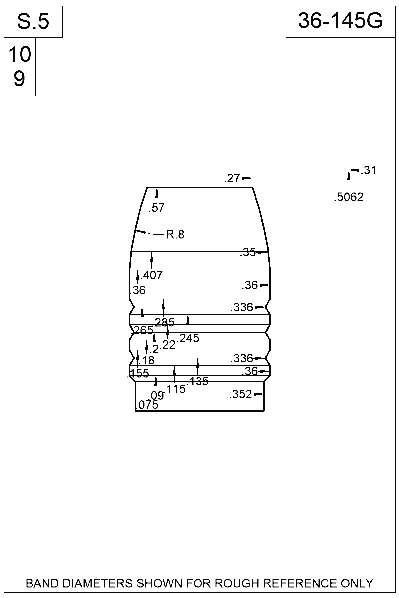 Dimensioned view of bullet 36-145G