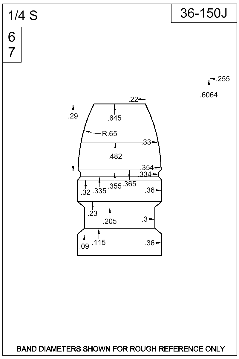 Dimensioned view of bullet 36-150J