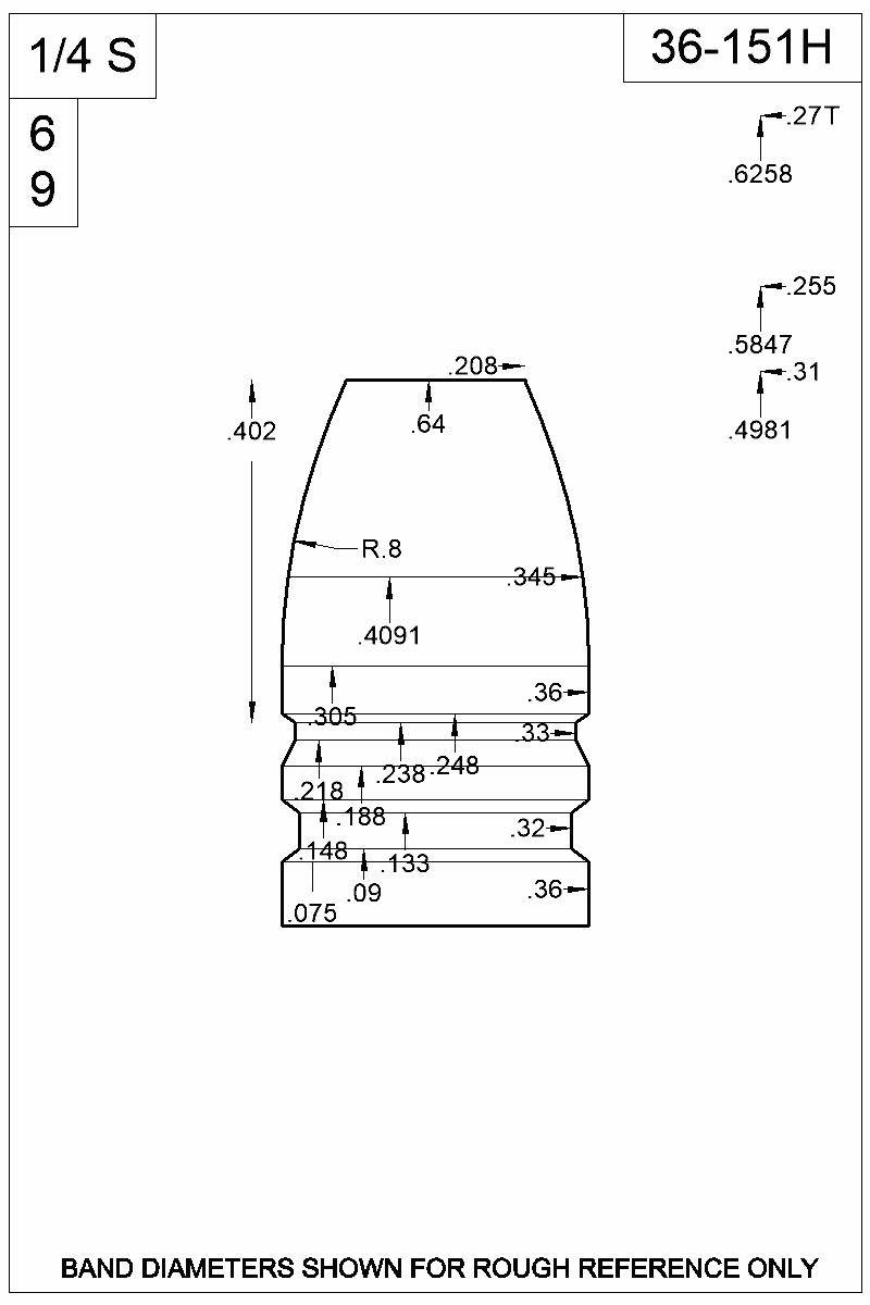 Dimensioned view of bullet 36-151H
