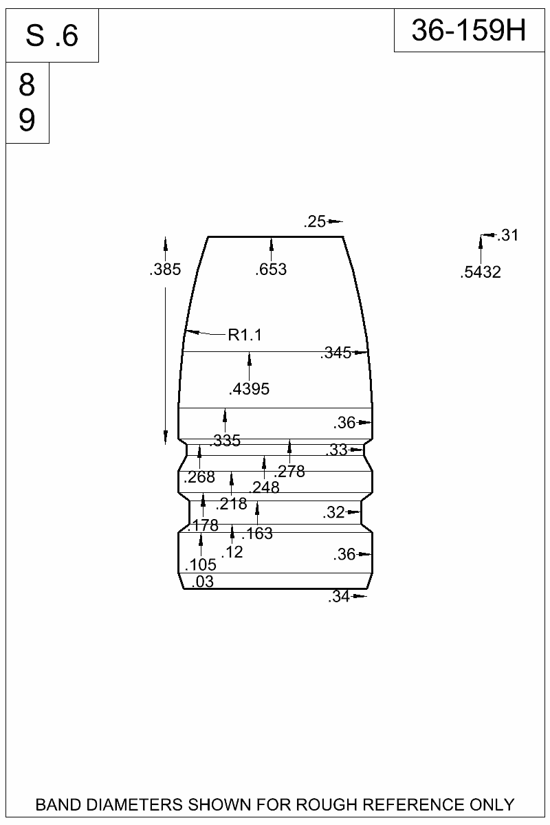 Dimensioned view of bullet 36-159H
