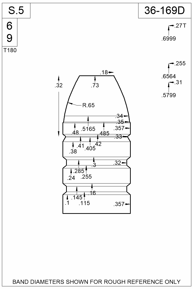 Dimensioned view of bullet 36-169D
