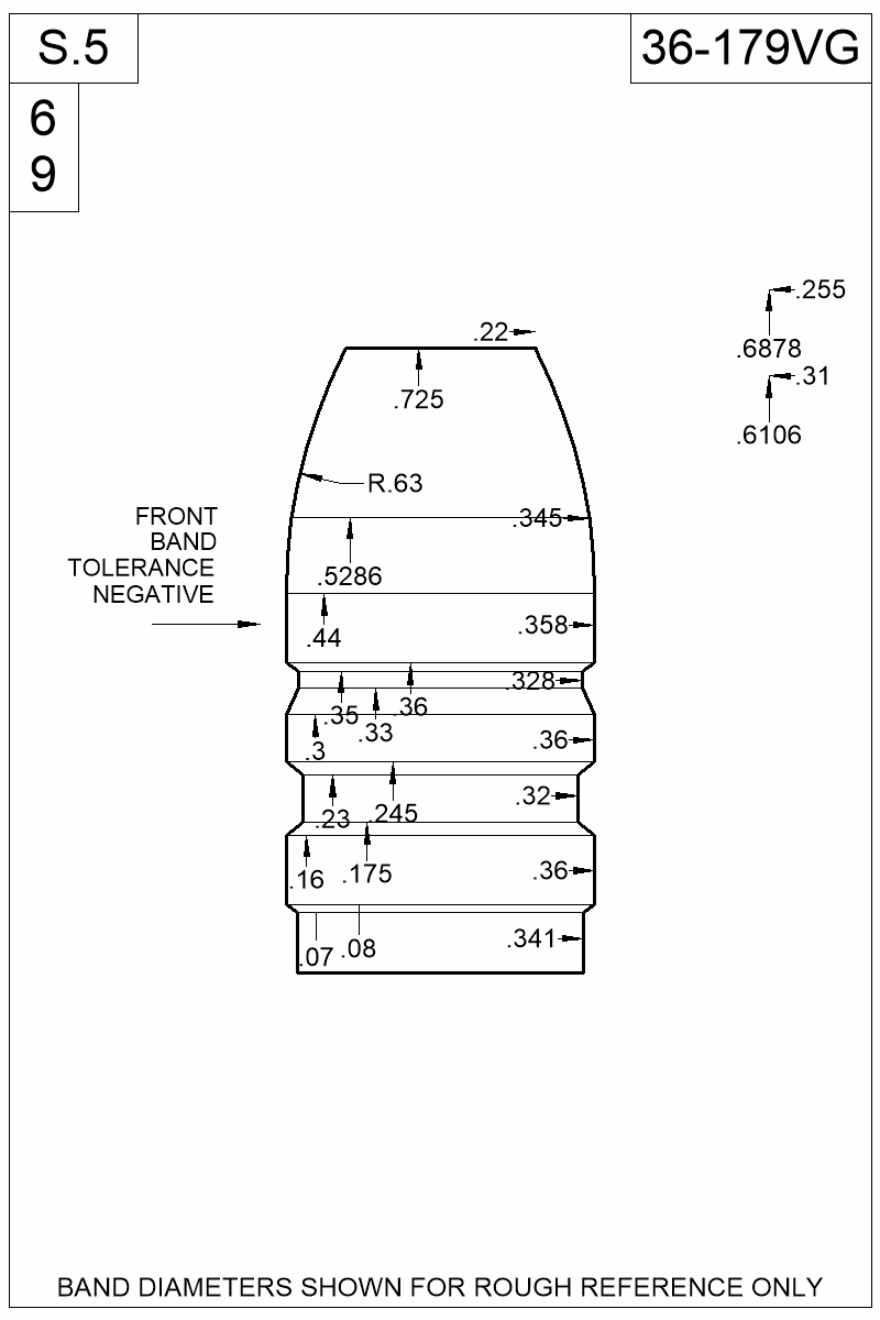 Dimensioned view of bullet 36-179VG