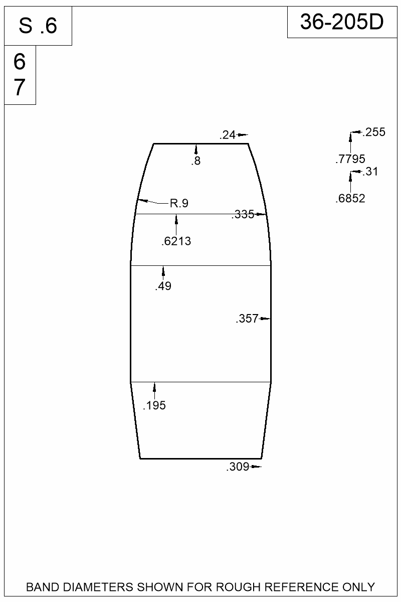 Dimensioned view of bullet 36-205D
