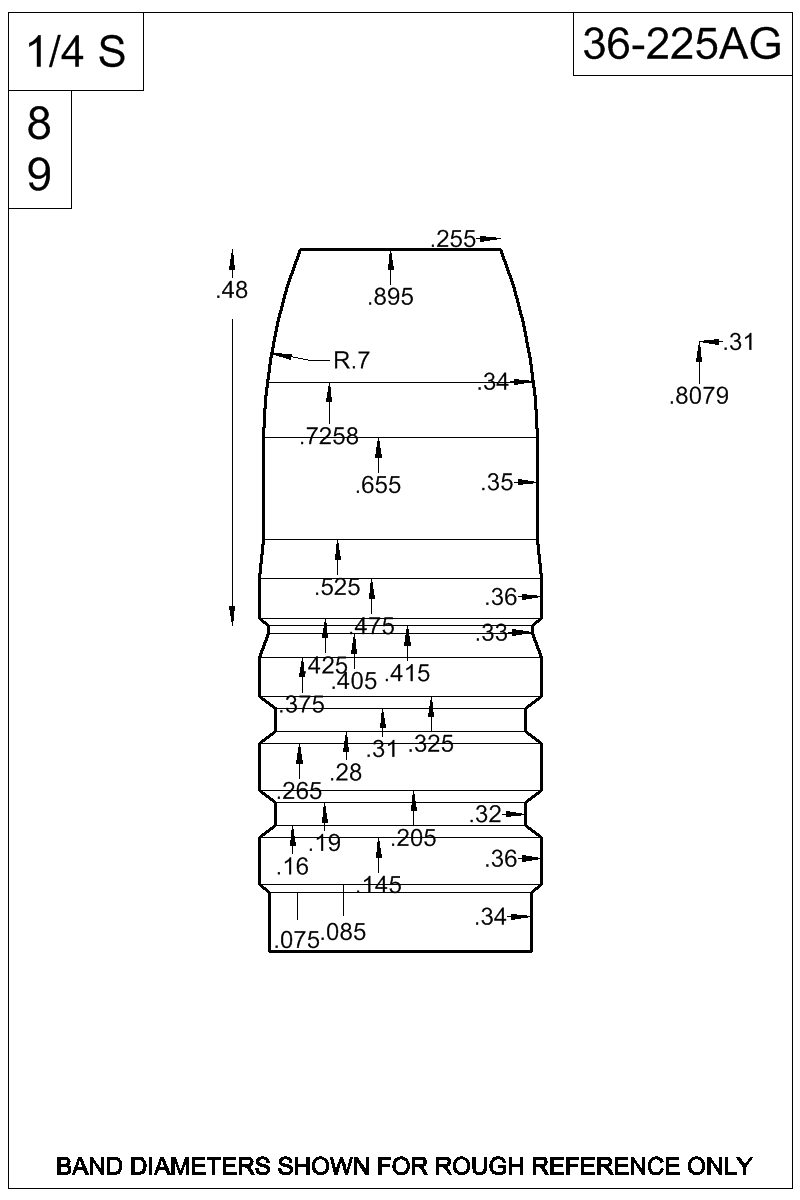 Dimensioned view of bullet 36-225AG