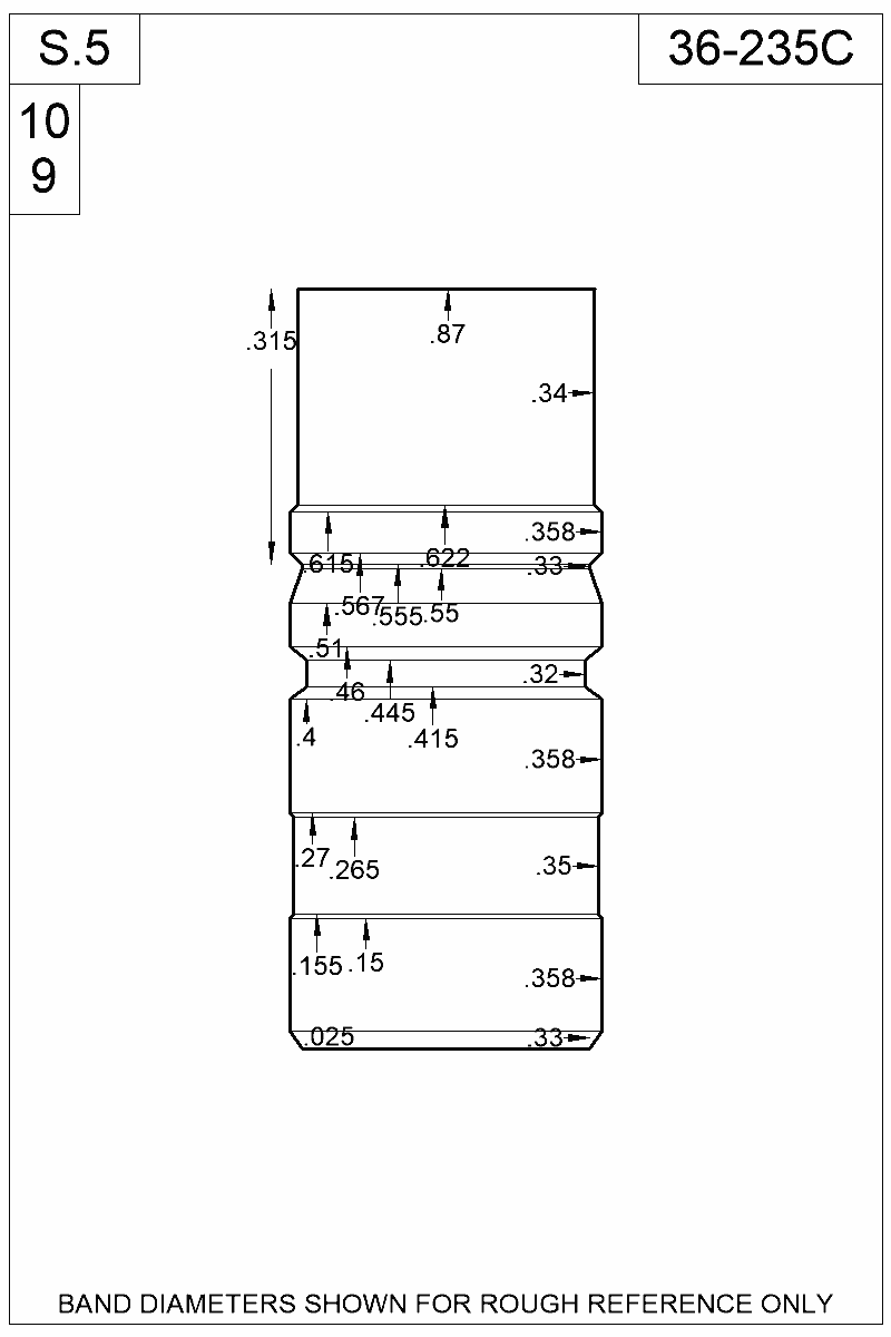 Dimensioned view of bullet 36-235C