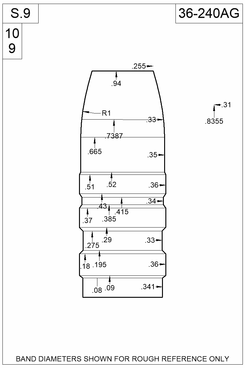 Dimensioned view of bullet 36-240AG