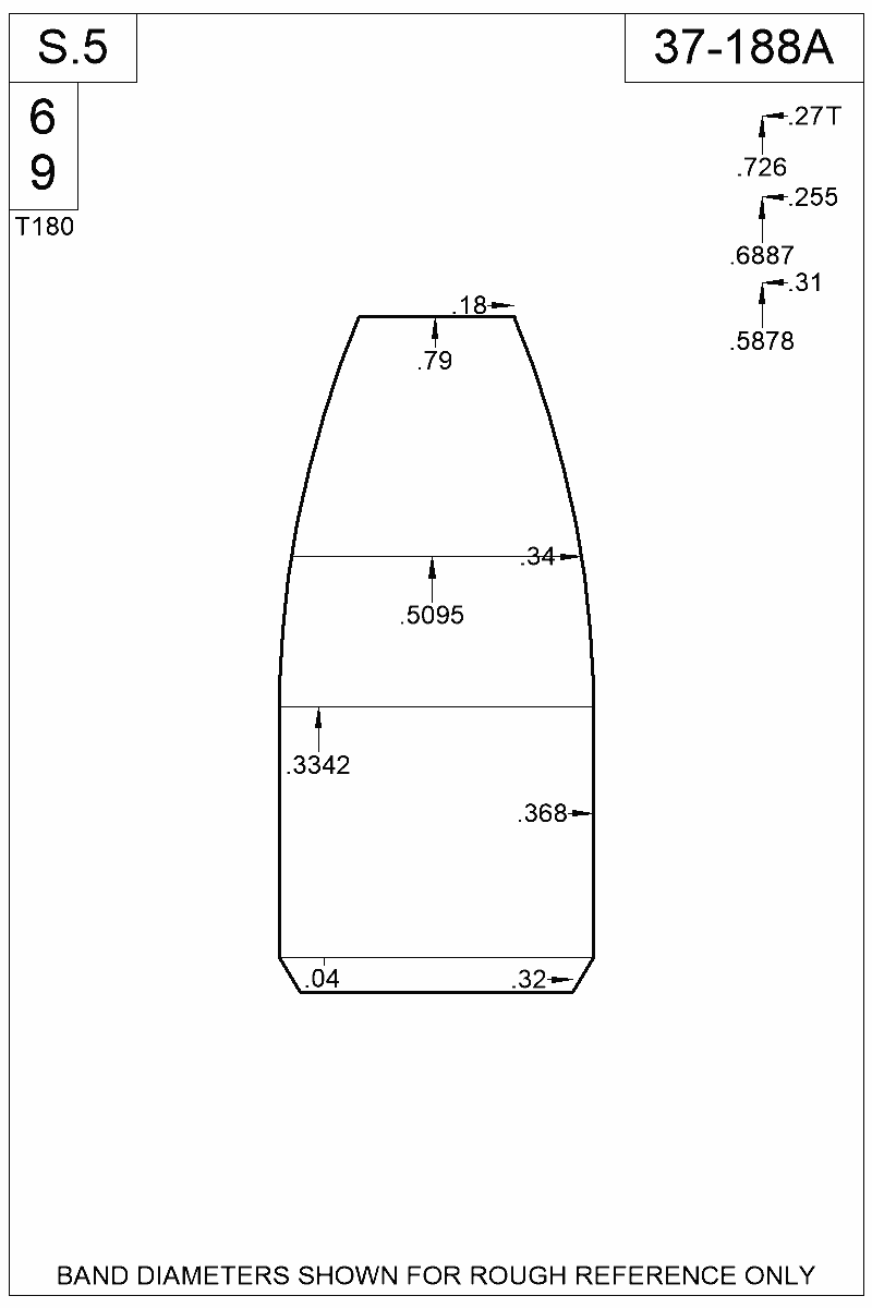 Dimensioned view of bullet 37-188A
