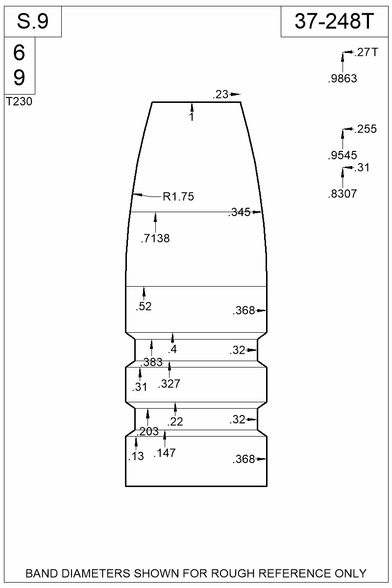 Dimensioned view of bullet 37-248T