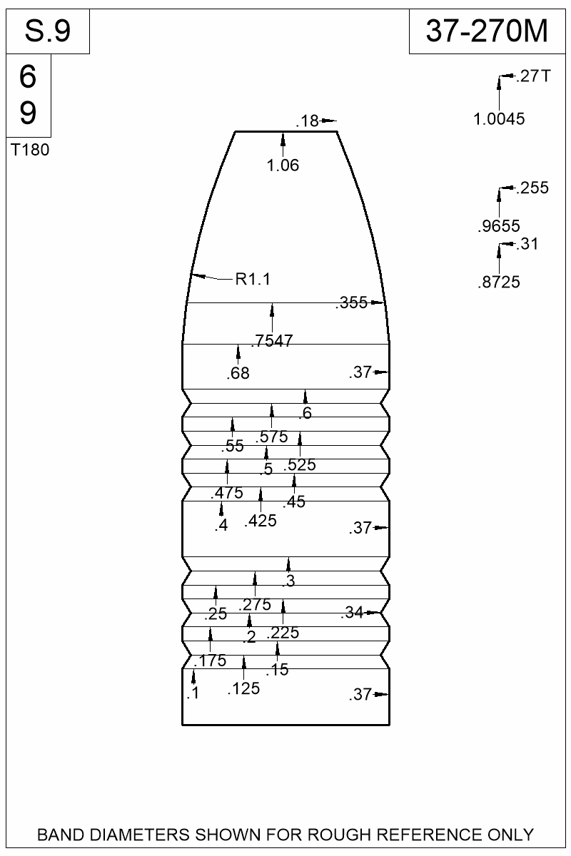 Dimensioned view of bullet 37-270M