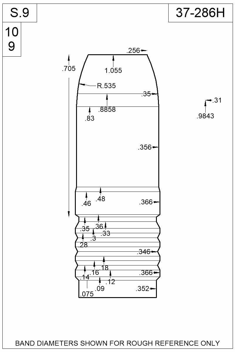 Dimensioned view of bullet 37-286H