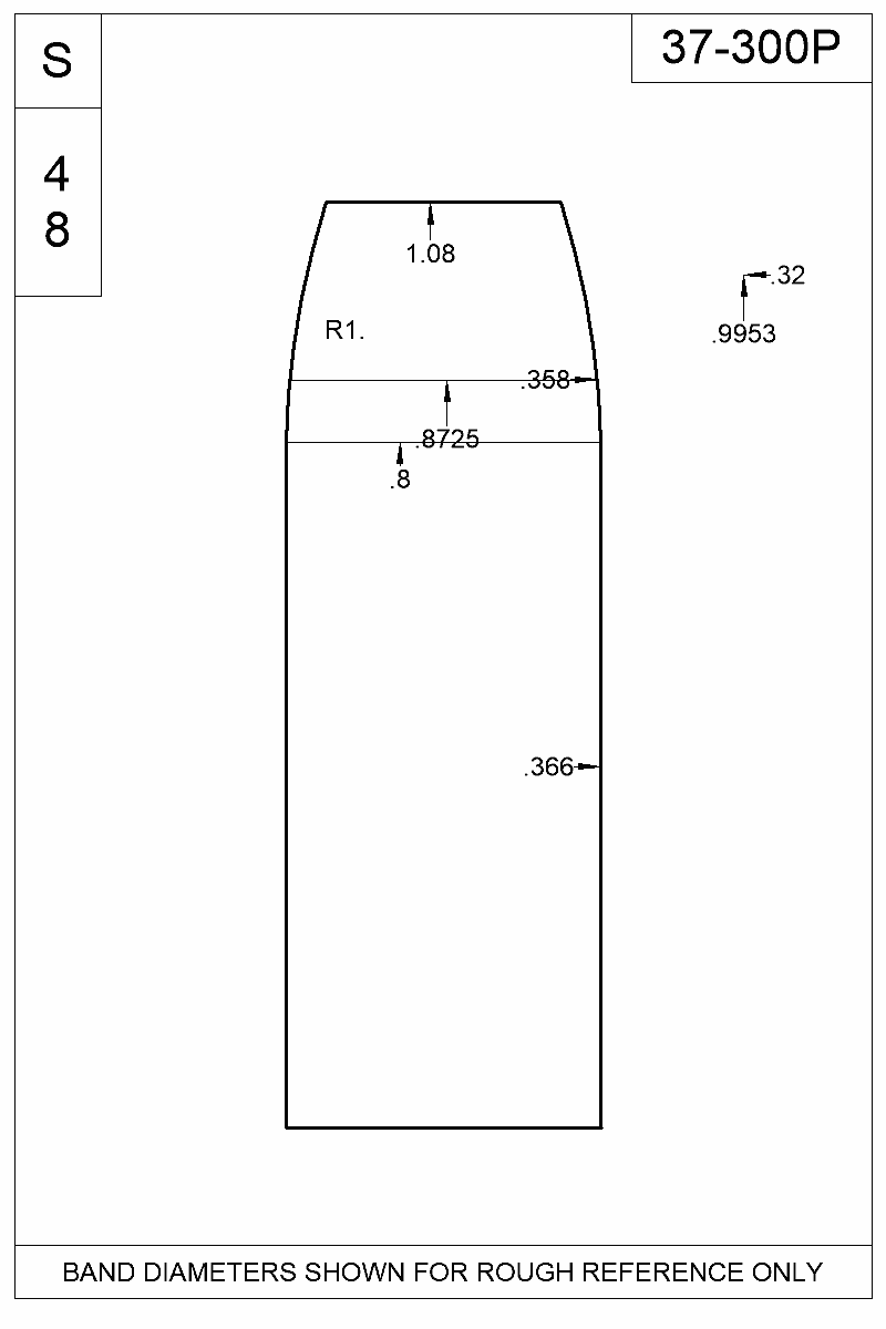 Dimensioned view of bullet 37-300P