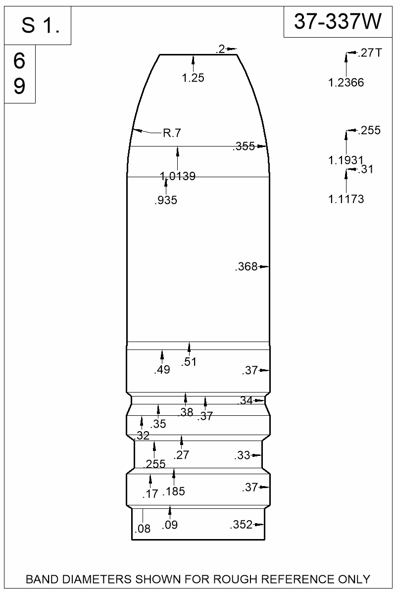 Dimensioned view of bullet 37-337W