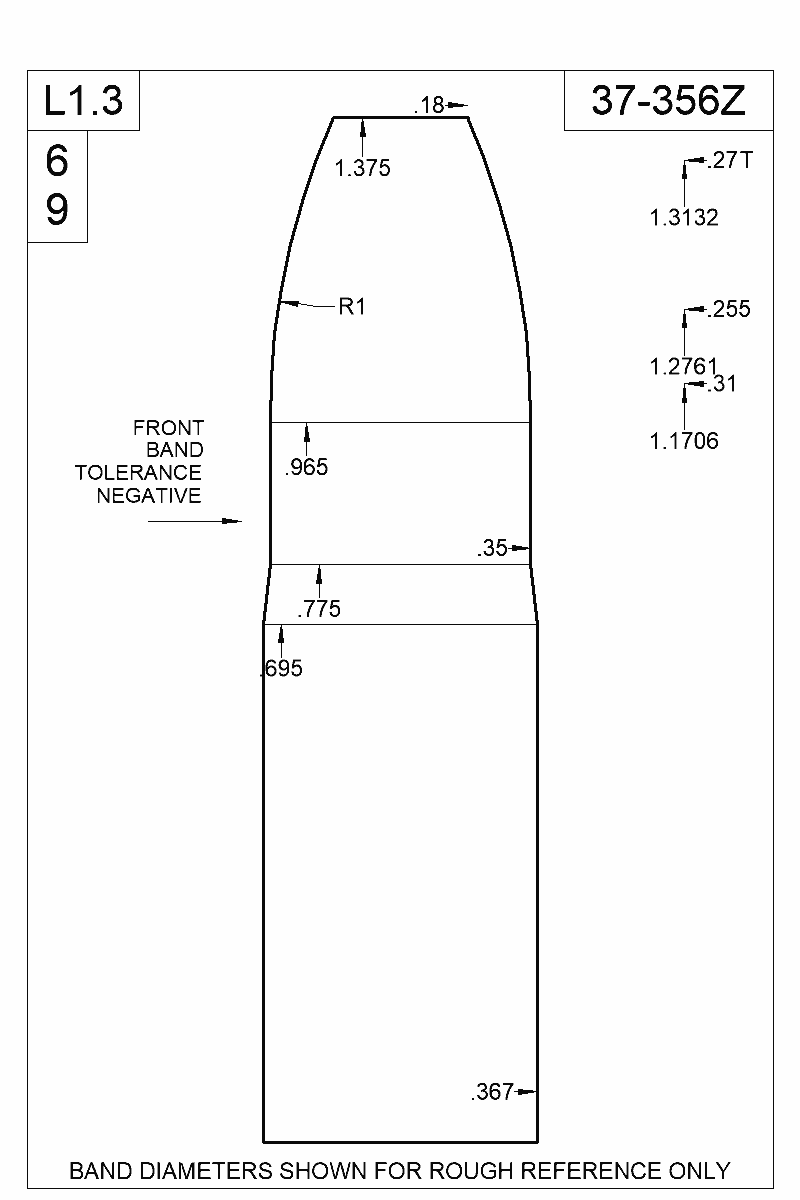 Dimensioned view of bullet 37-356Z