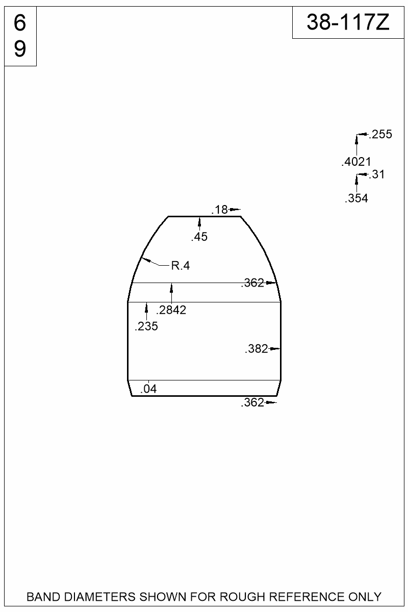 Dimensioned view of bullet 38-117Z