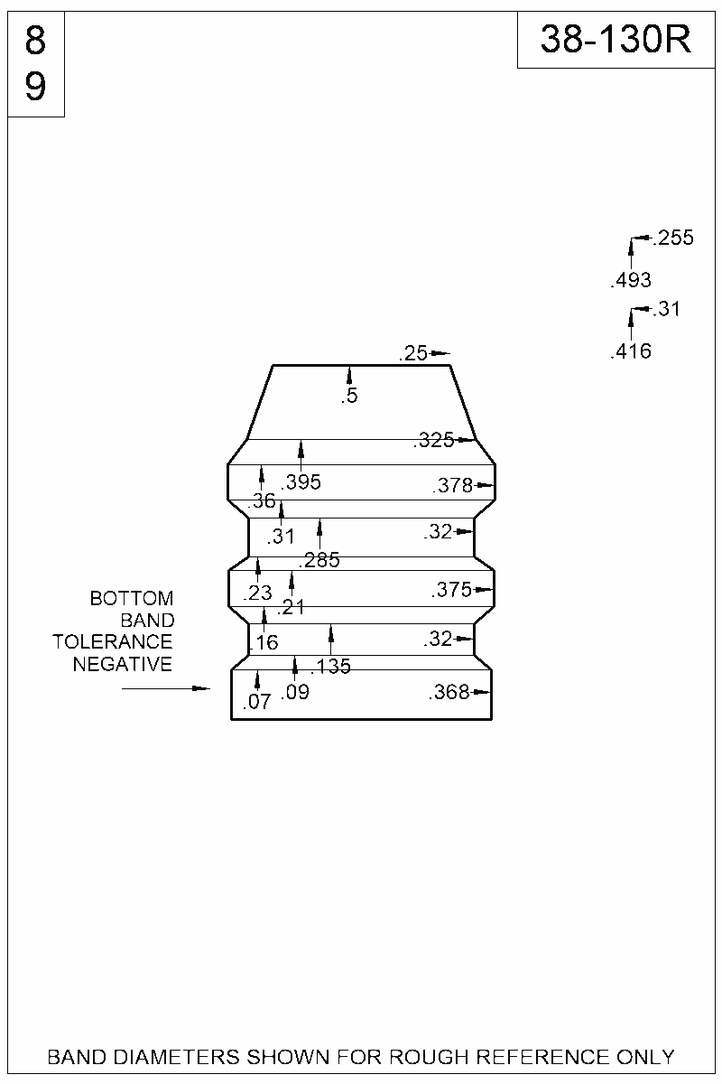 Dimensioned view of bullet 38-130R