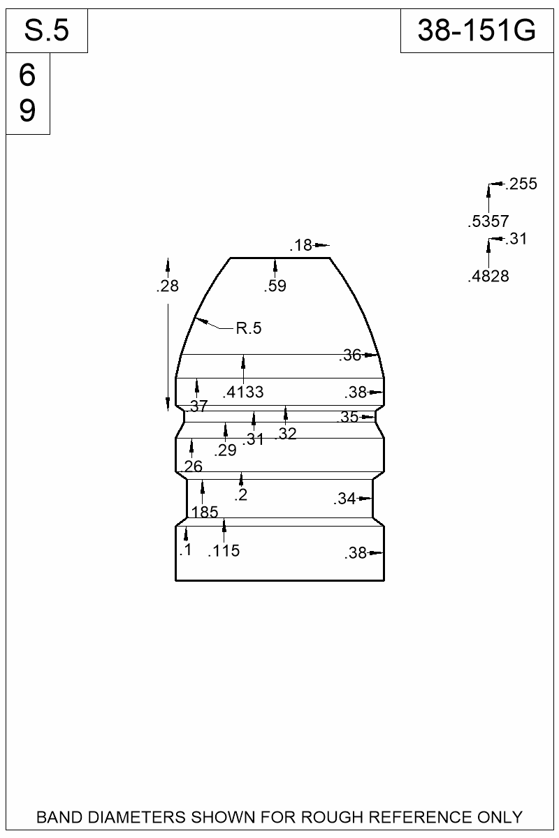 Dimensioned view of bullet 38-151G