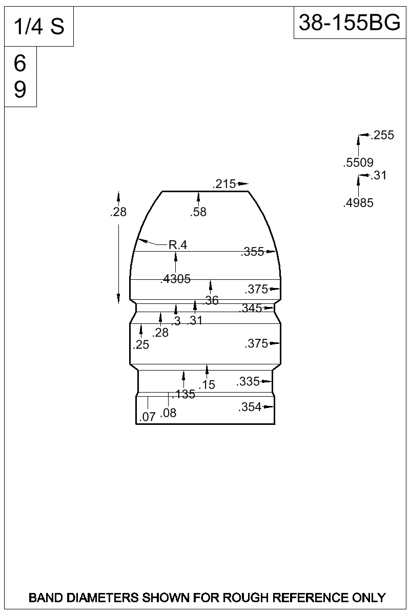 Dimensioned view of bullet 38-155BG