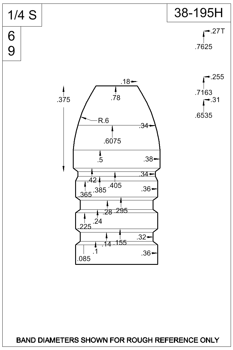 Dimensioned view of bullet 38-195H