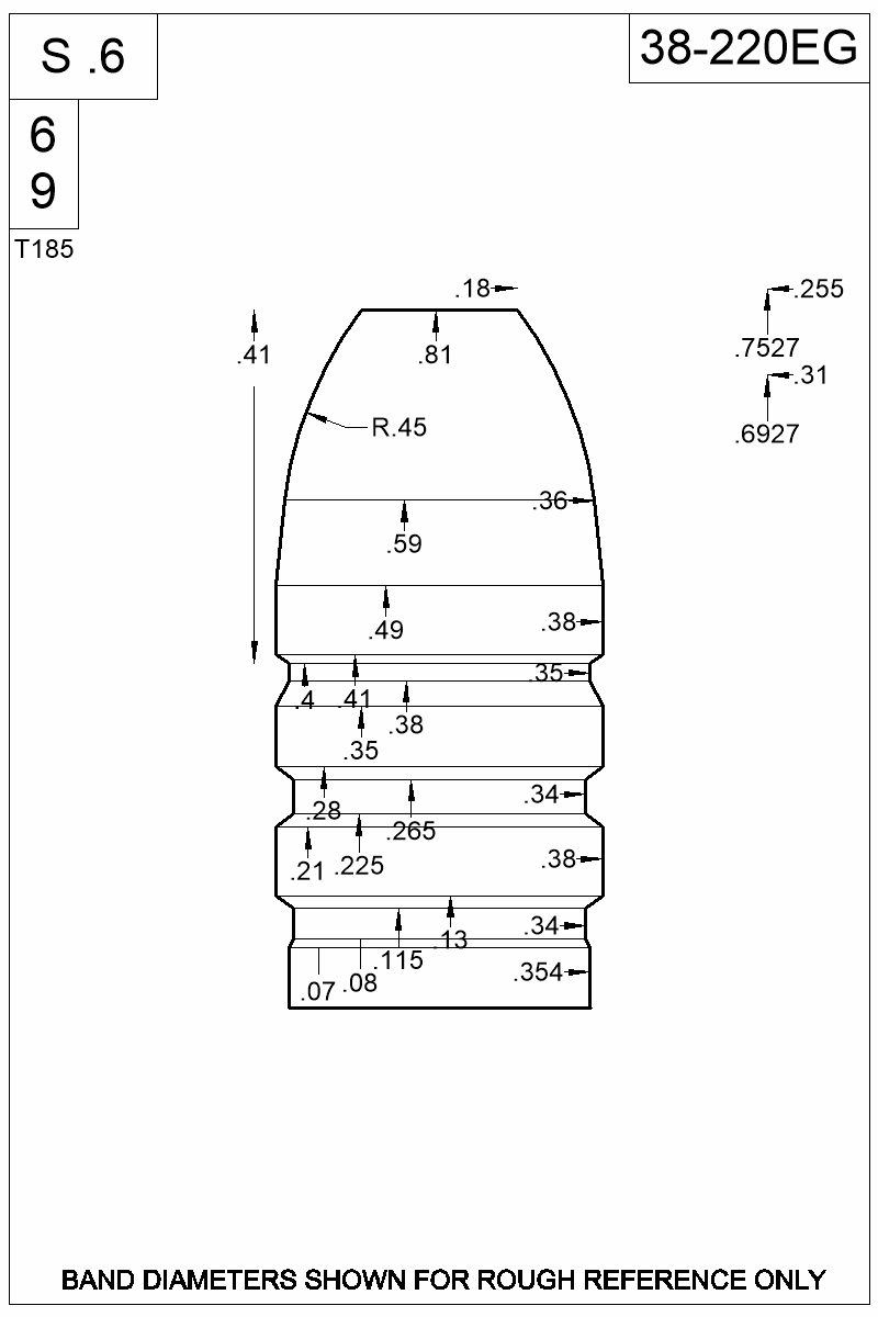 Dimensioned view of bullet 38-220EG