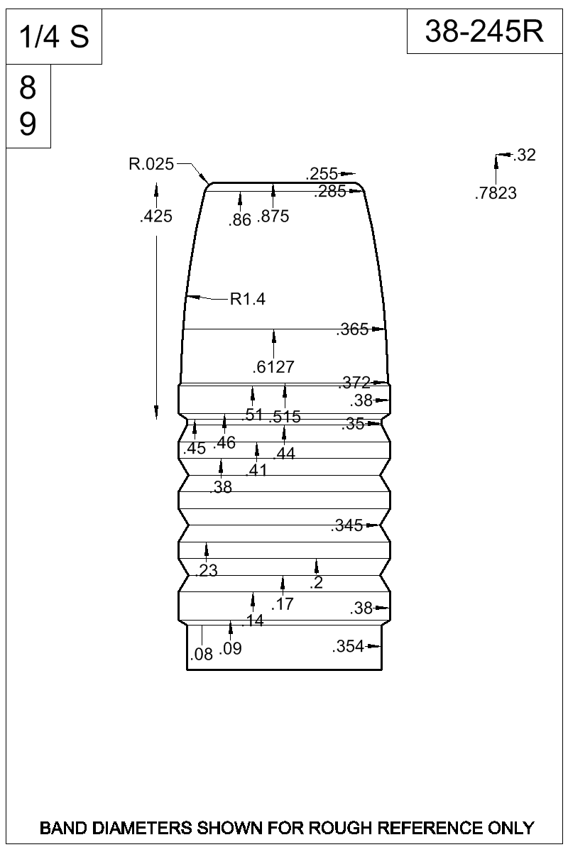 Dimensioned view of bullet 38-245R
