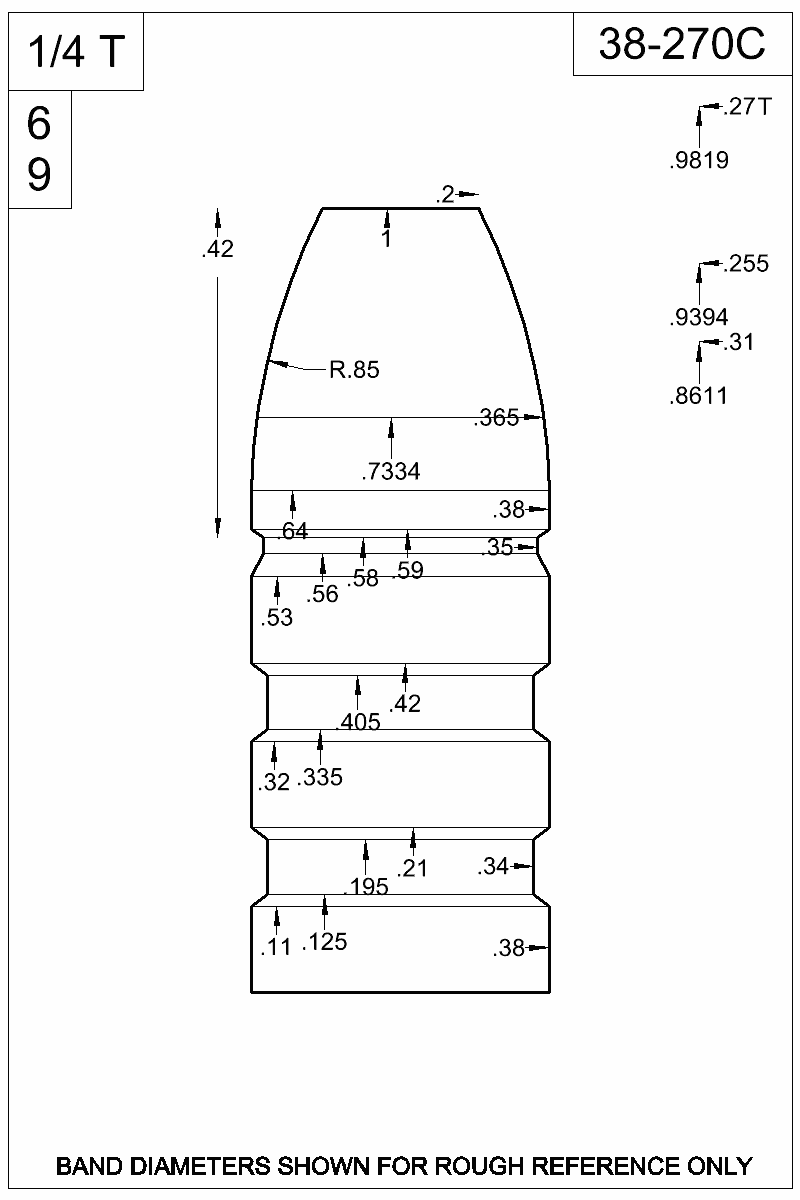 Dimensioned view of bullet 38-270C