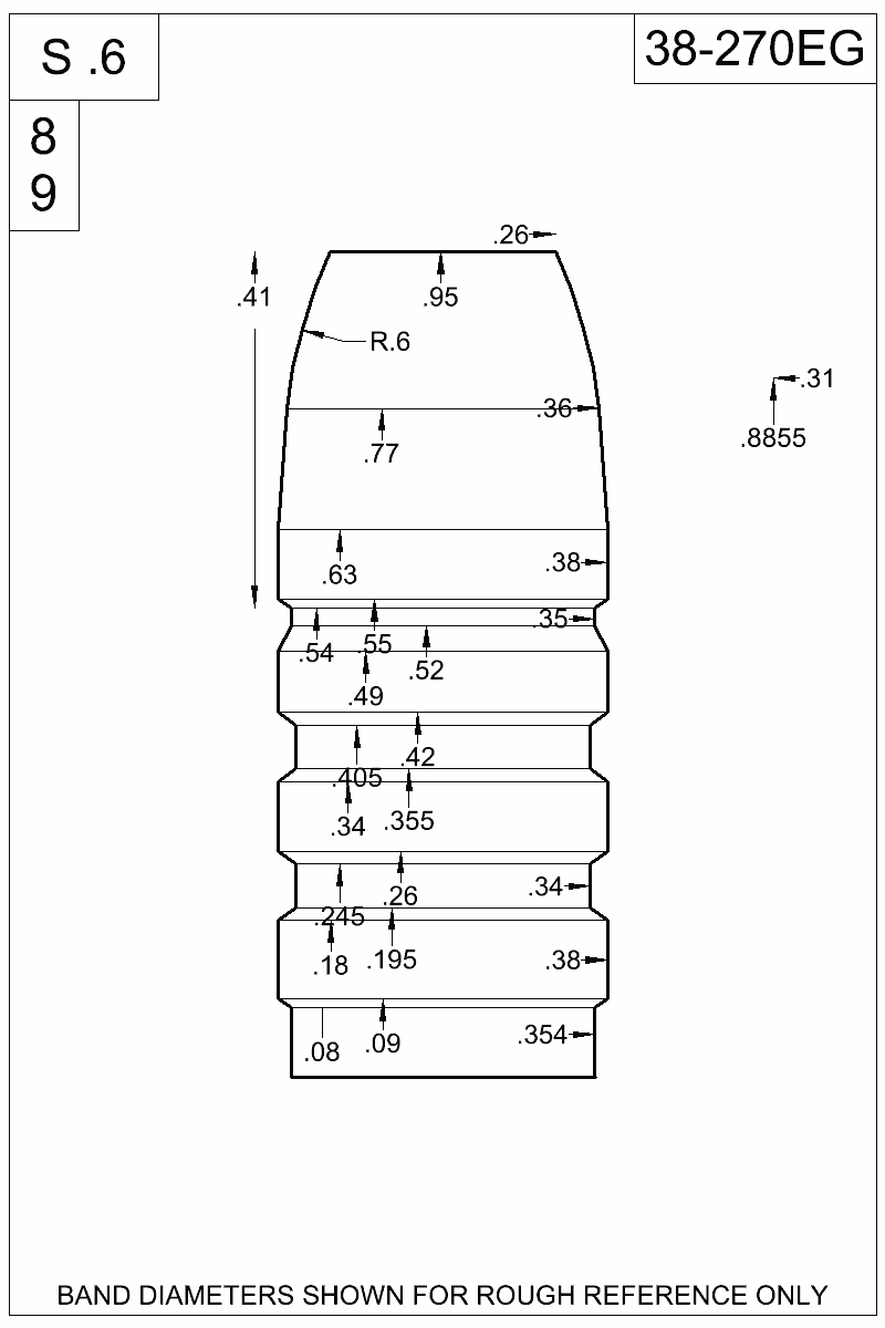 Dimensioned view of bullet 38-270EG
