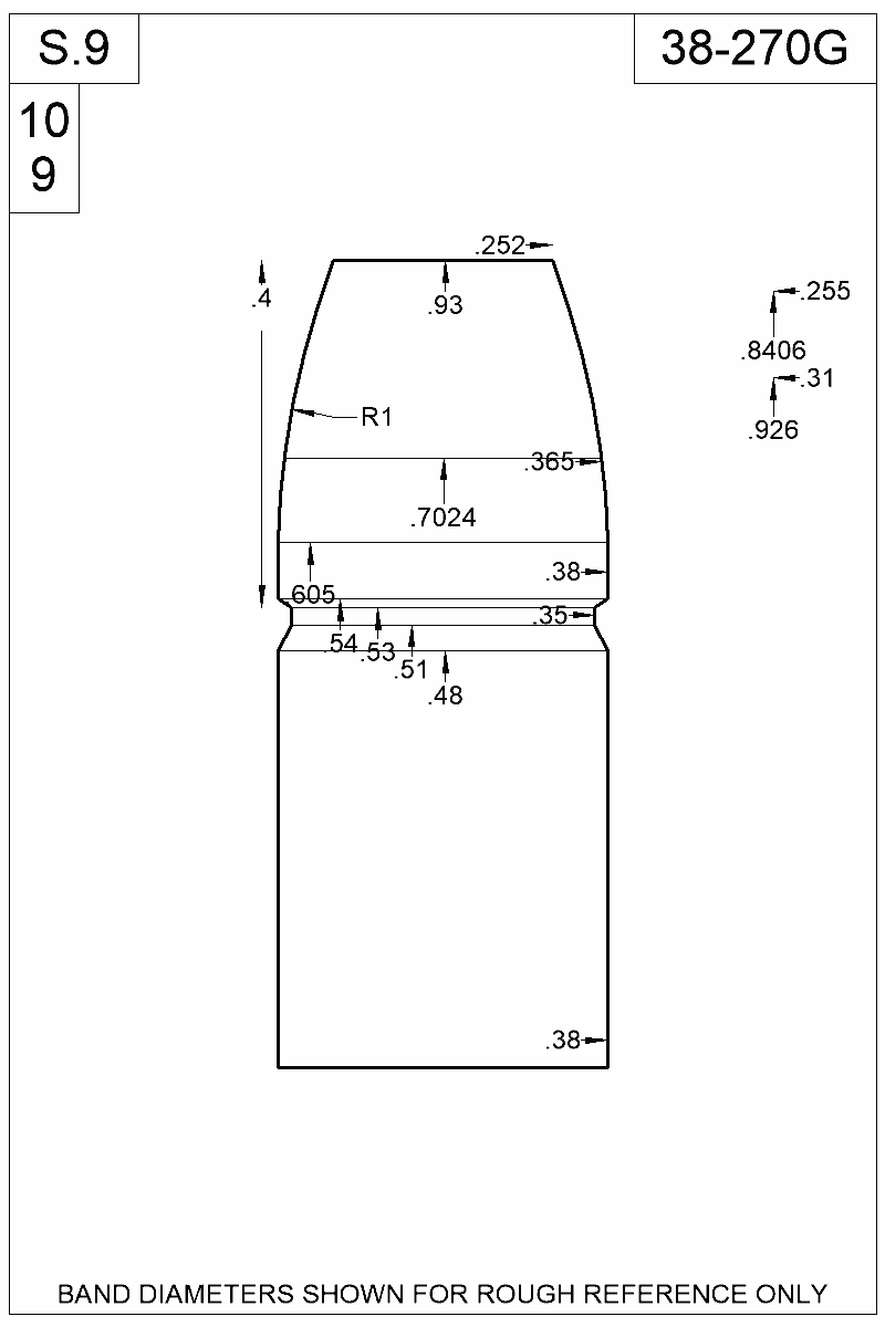 Dimensioned view of bullet 38-270G