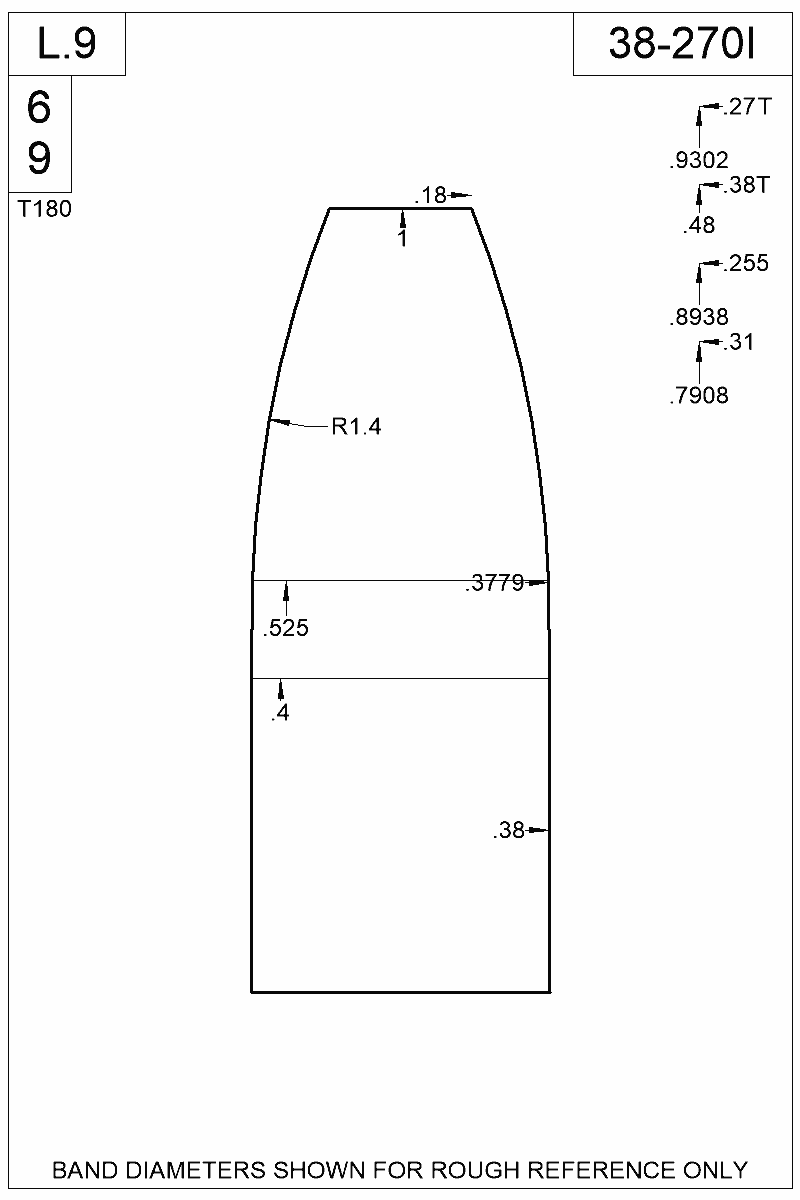 Dimensioned view of bullet 38-270I