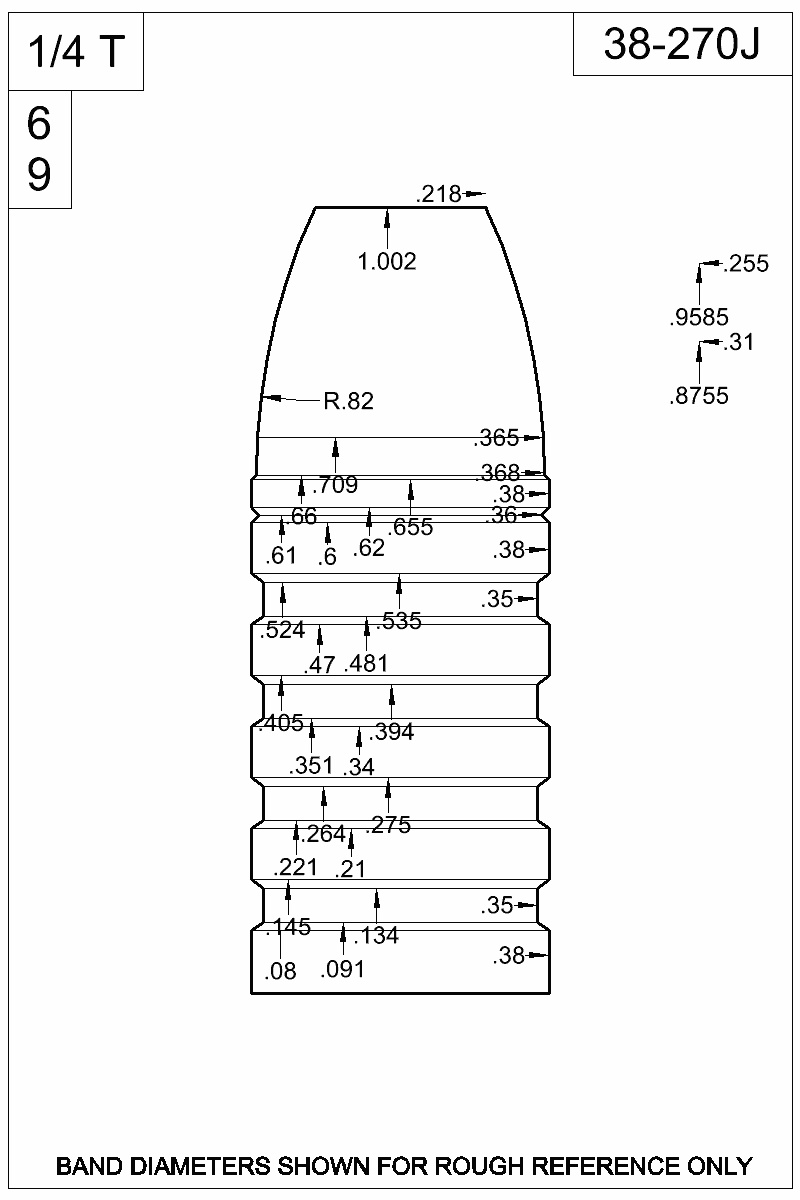Dimensioned view of bullet 38-270J