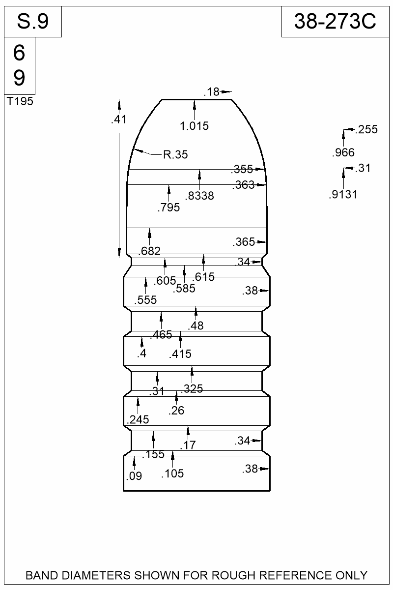 Dimensioned view of bullet 38-273C