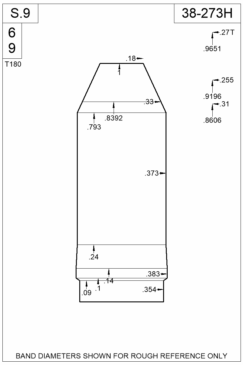 Dimensioned view of bullet 38-273H