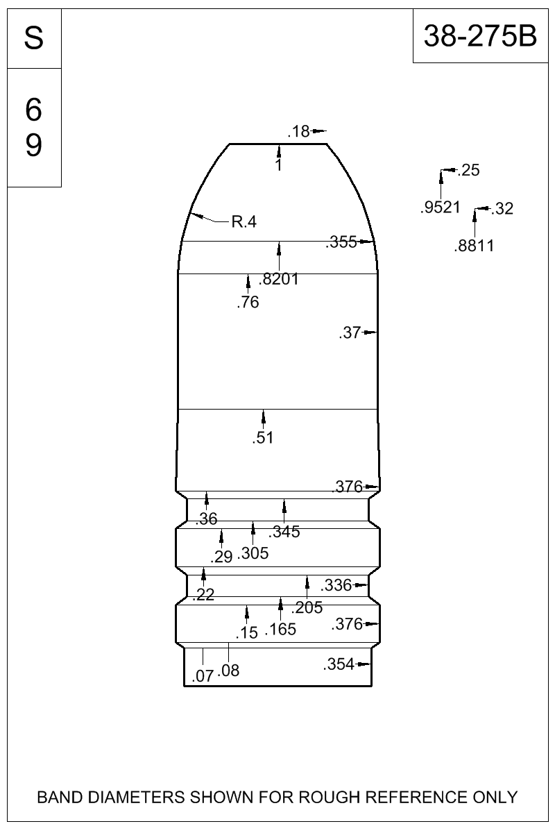 Dimensioned view of bullet 38-275B