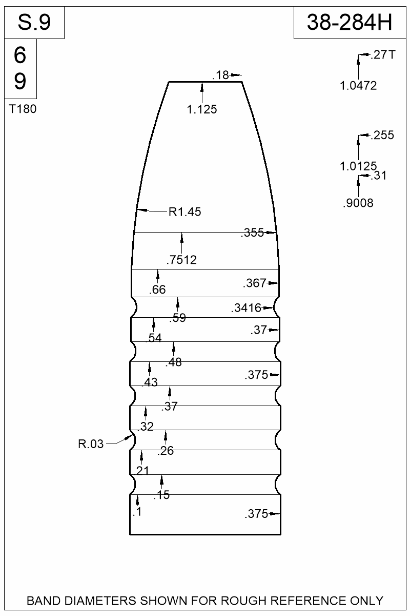 Dimensioned view of bullet 38-284H
