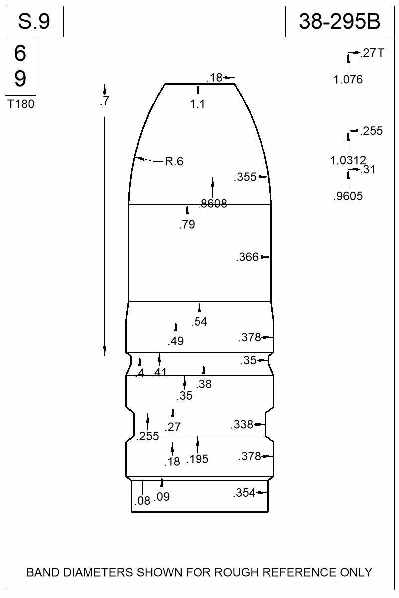 Dimensioned view of bullet 38-295B