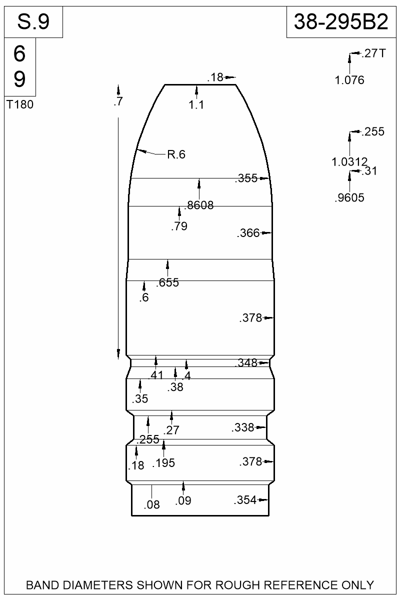 Dimensioned view of bullet 38-295B2
