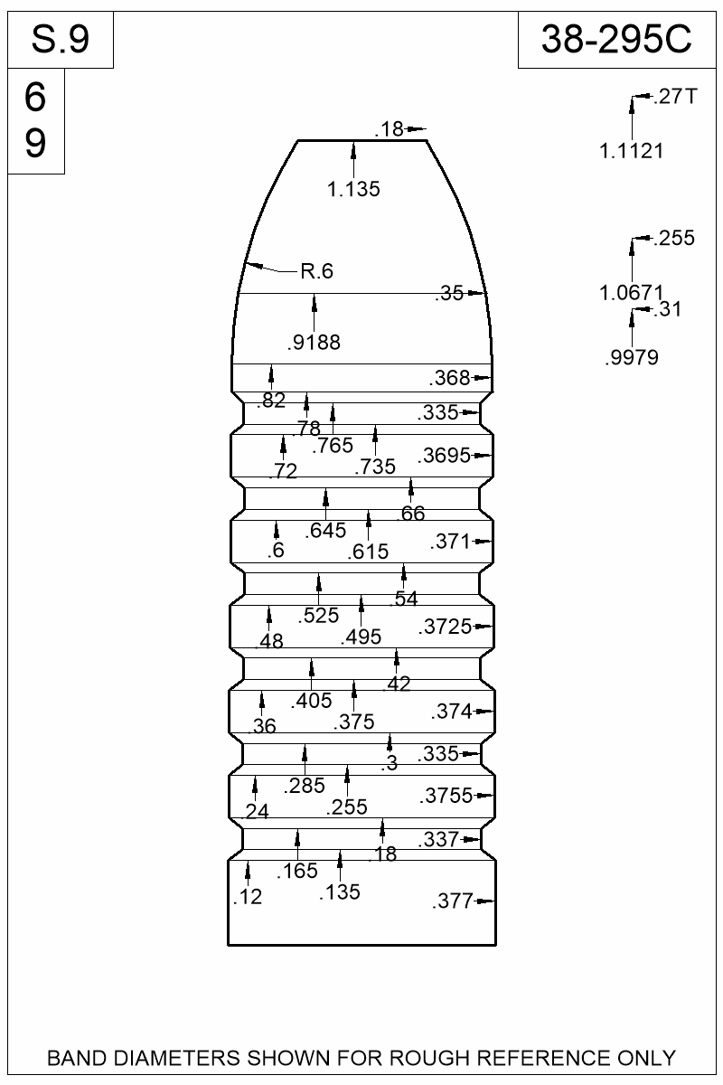 Dimensioned view of bullet 38-295C