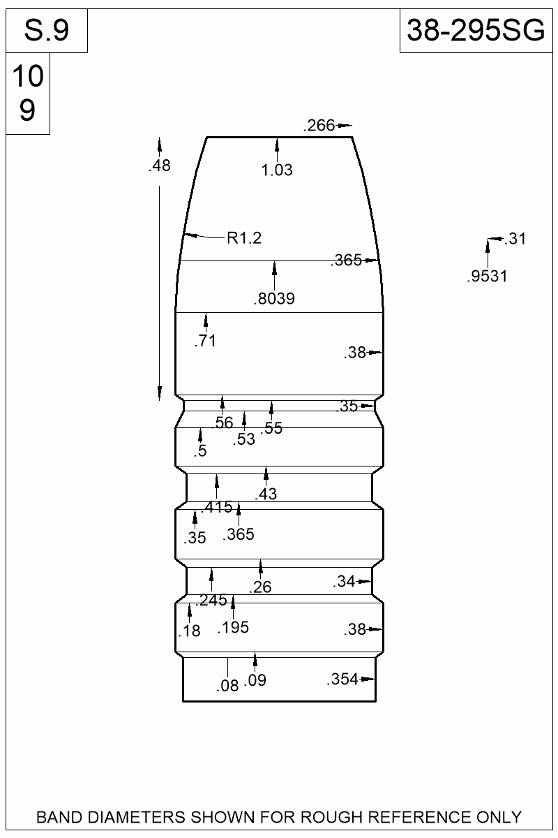 Dimensioned view of bullet 38-295SG