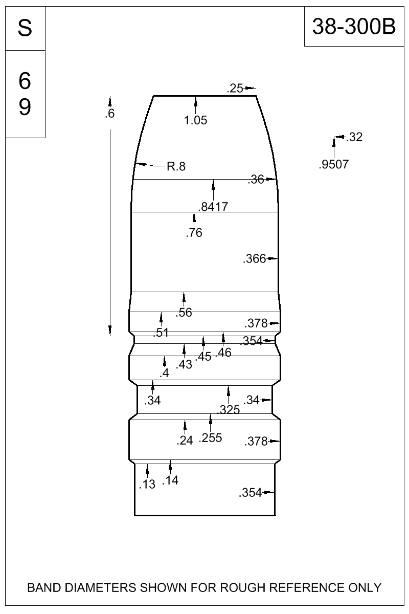Dimensioned view of bullet 38-300B