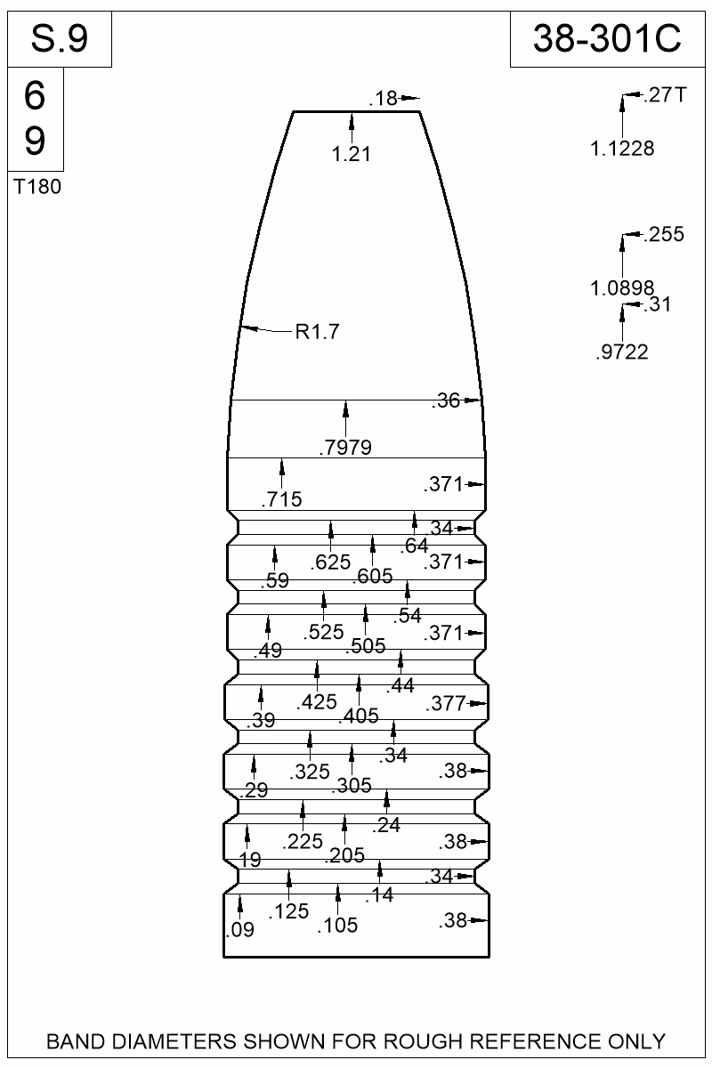Dimensioned view of bullet 38-301C