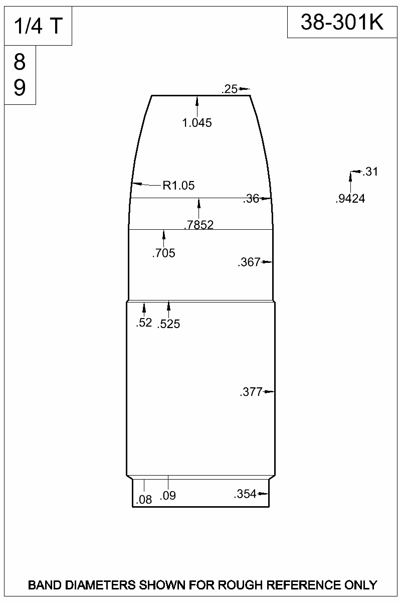Dimensioned view of bullet 38-301K