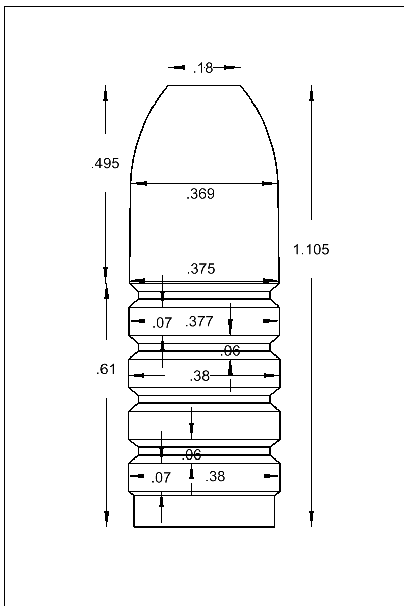 Dimensioned view of bullet 38-305S