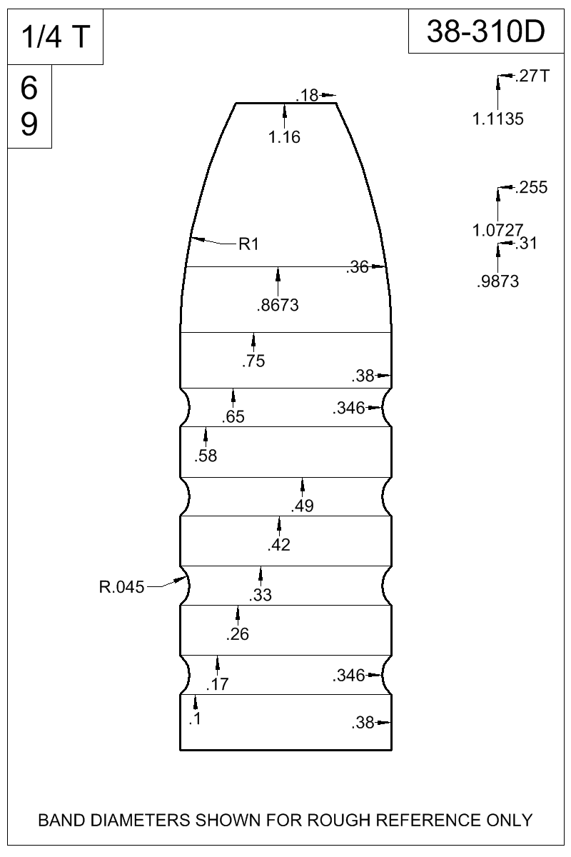 Dimensioned view of bullet 38-310D