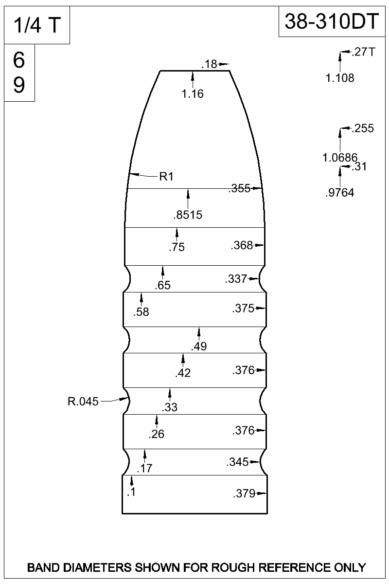 Dimensioned view of bullet 38-310DT