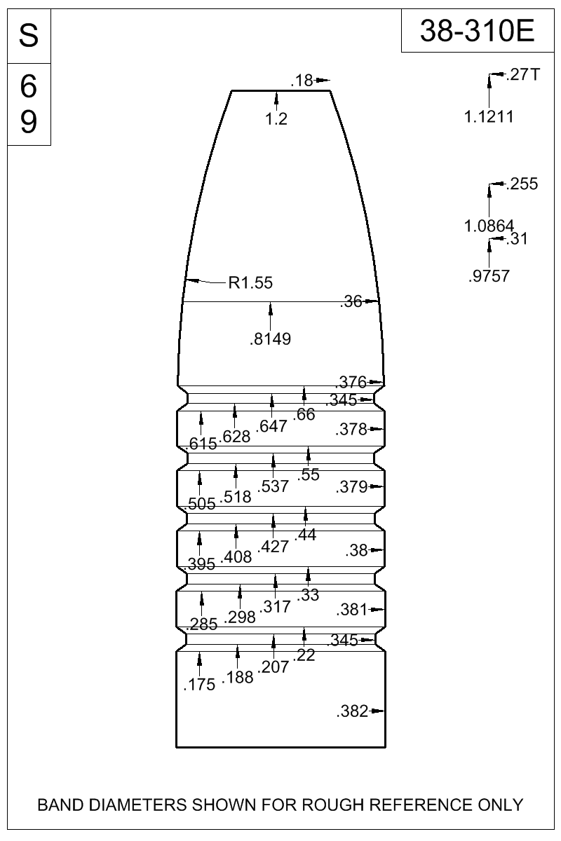 Dimensioned view of bullet 38-310E