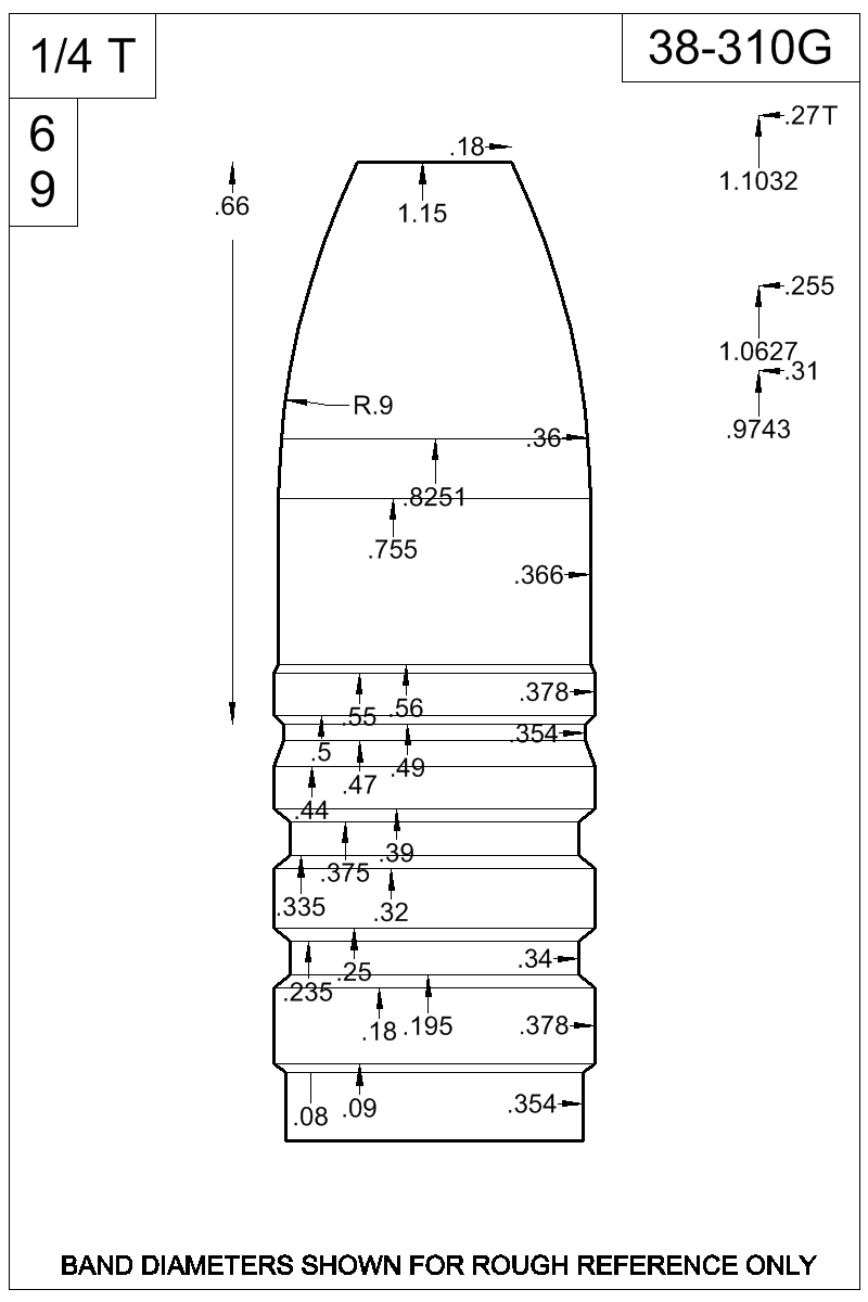 Dimensioned view of bullet 38-310G
