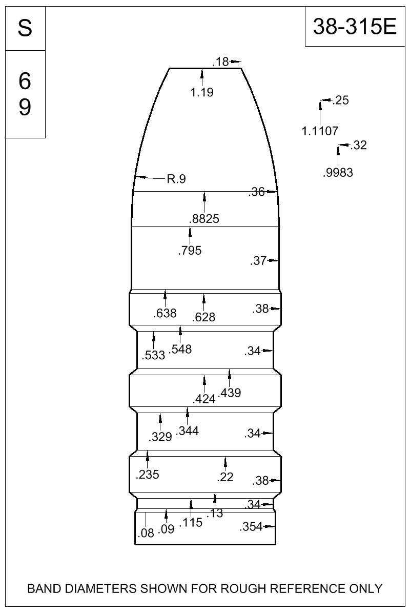 Dimensioned view of bullet 38-315E